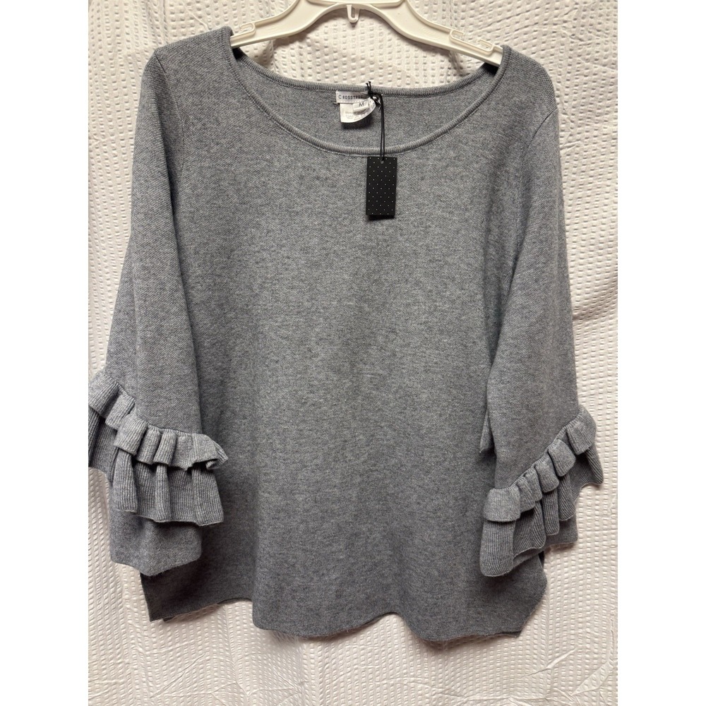 Crosstree Lane Layered Ruffle‎ Sleeves Gray Sweater Flowy Medium NWT